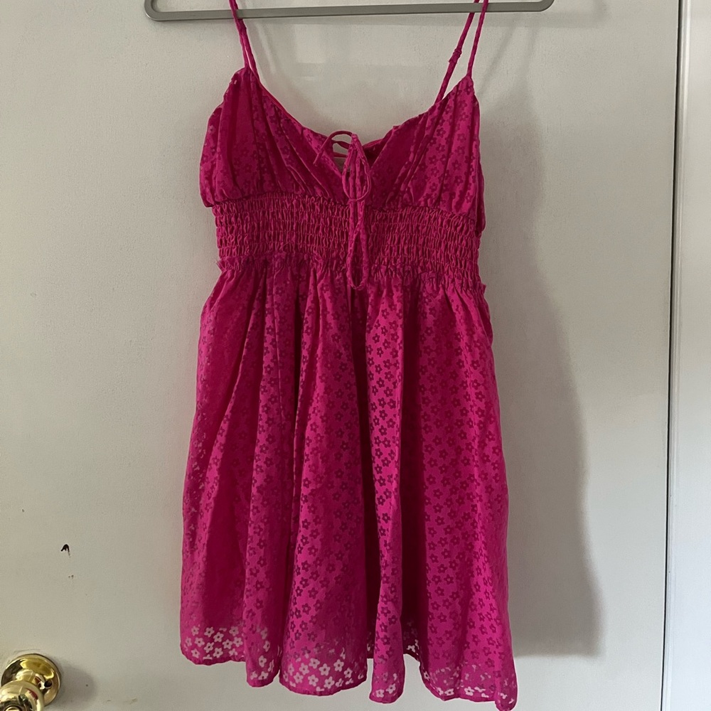 Urban Outfitters Smocked Waist Mini Dress Pink, size Small